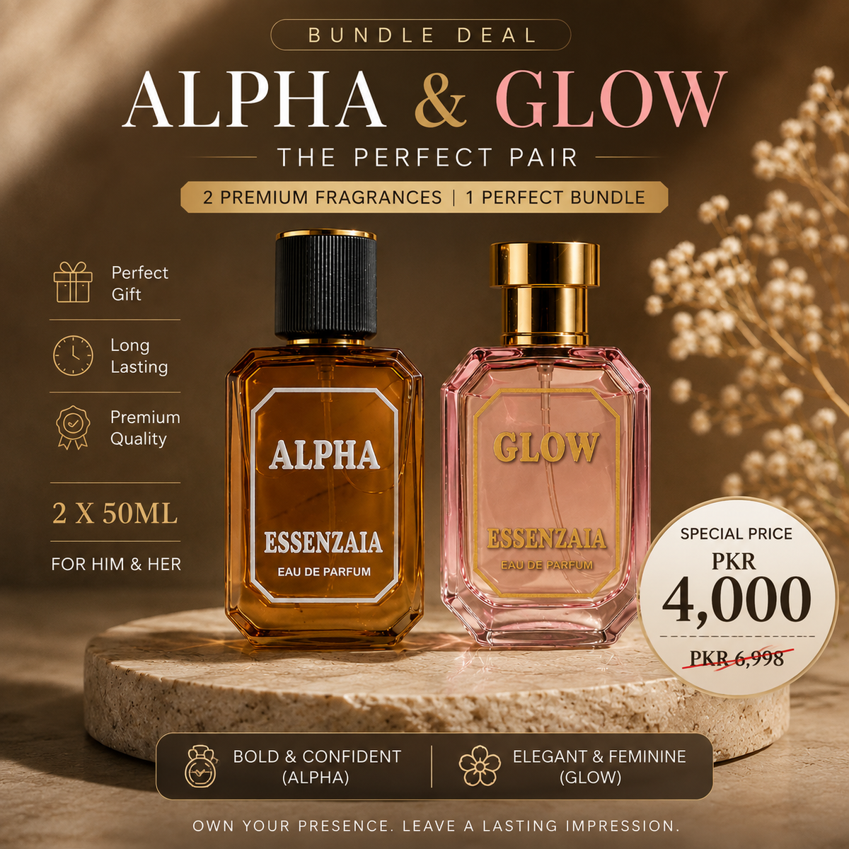 Alpha & Glow Perfume Bundle – 2 x 50 ML | For Him & Her